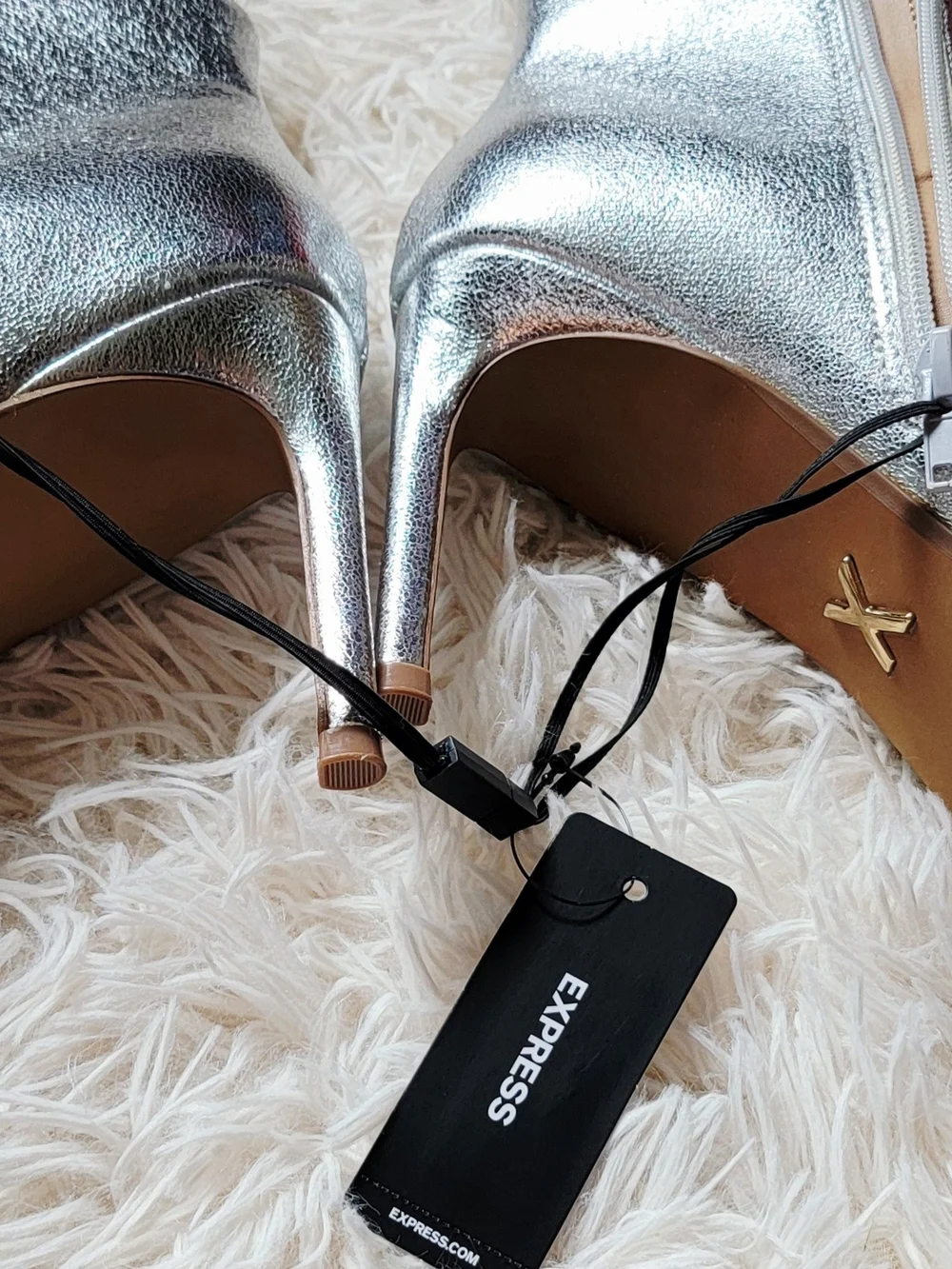 New Express Silver Pointed-Toe Ankle Boots